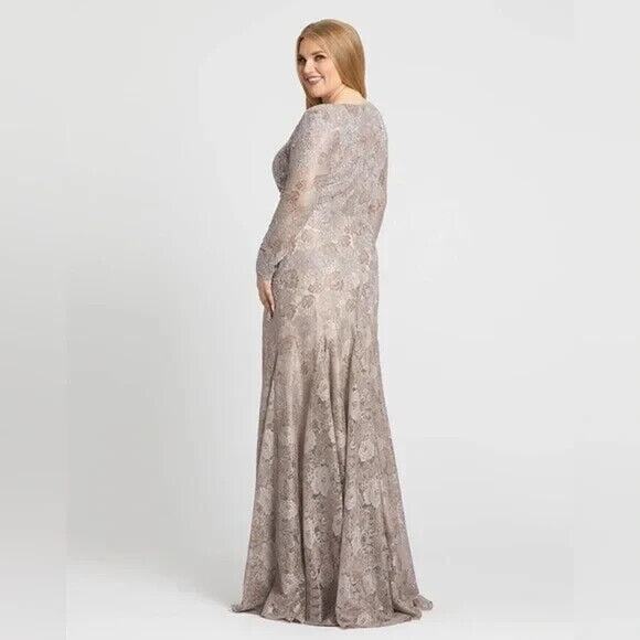 NWT Mac Duggal 49168 SZ 14W EMBELLISHED FLORAL LACE LONG SLEEVED GOWN NUDE - Picture 5 of 5
